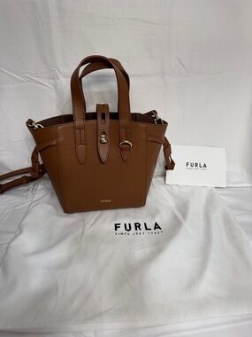 Furla Cognac Pebbled Leather Mini Shoulder Bag